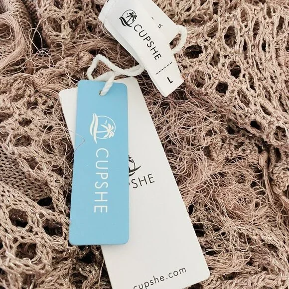 Cupshe Light Purple Crochet Shimmer Knit Fringe Open Front Kimono Swim Cover L - Picture 4 of 6